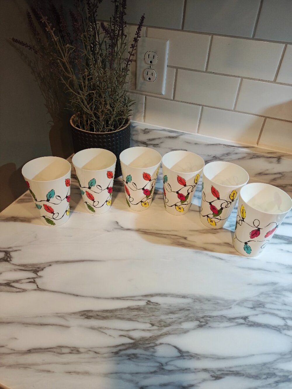 Kate Spade New York Christmas Lights Reusable Party Cups Set of 6 - Picture 6 of 8